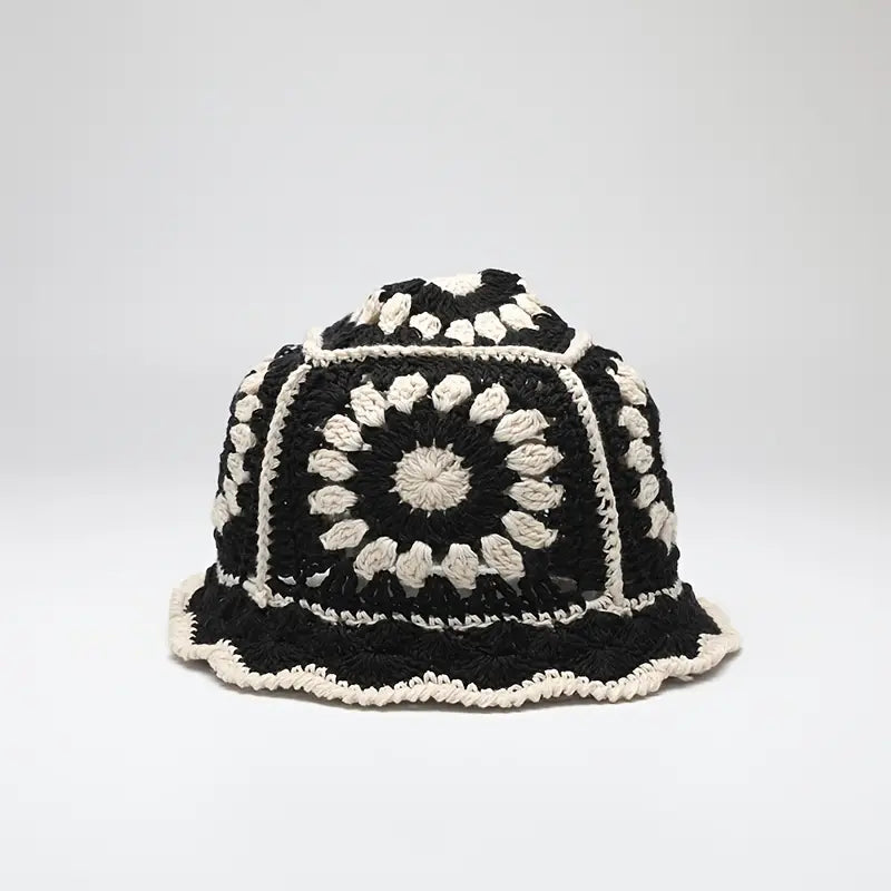 Neutral Flower Crochet Bucket Hat