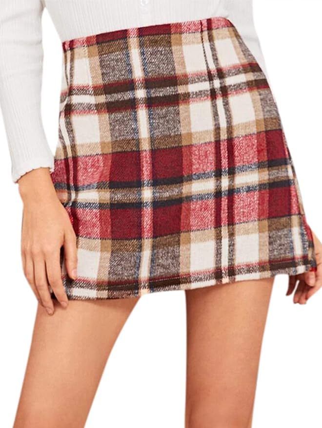 Red Vintage Plaid Wool Mini Skirt