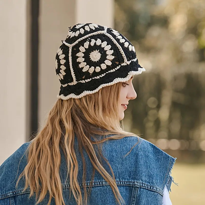 Neutral Flower Crochet Bucket Hat