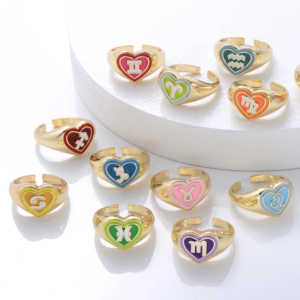 Zodiac Sign Candy Gold Heart Rings
