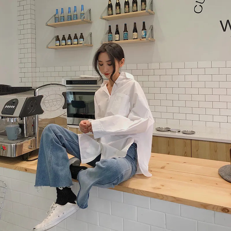 White Loose Oversized BF Blouse