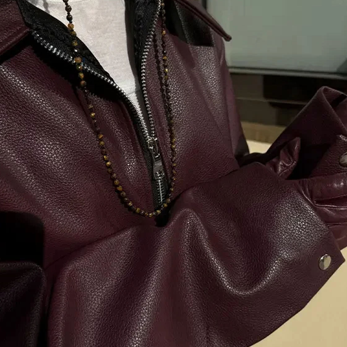 Burgundy Biker Leather Jacket
