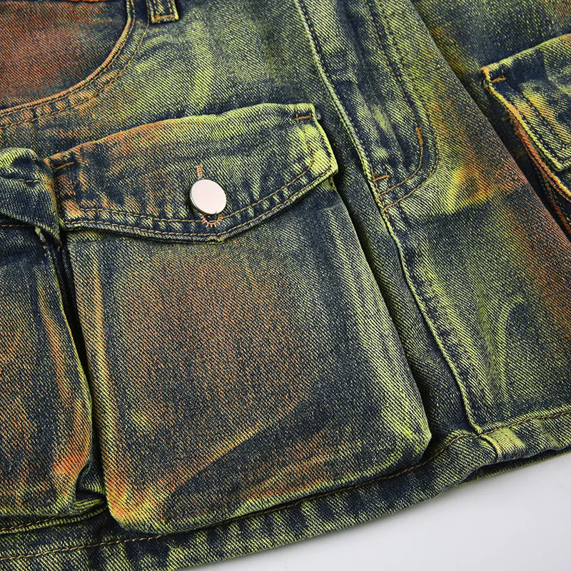 Army Denim Cargo Skirt