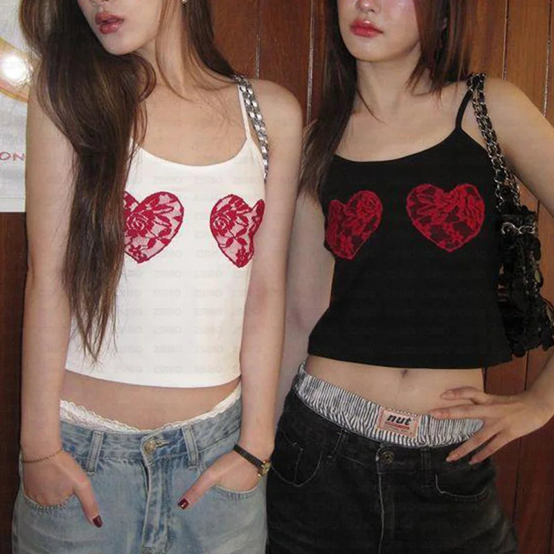 Y2K Mesh Hearts Tank Top