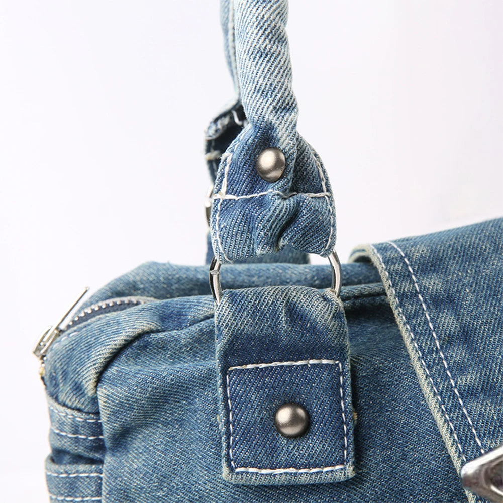Y2K Star Buckle Denim Handbag