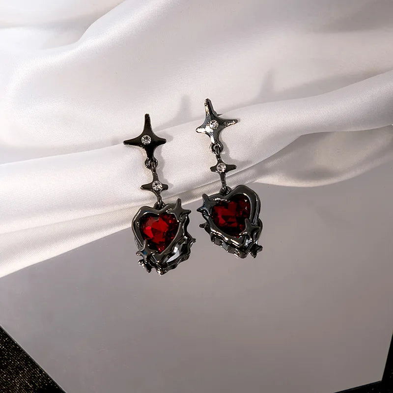 Ruby Heart Cross Earrings