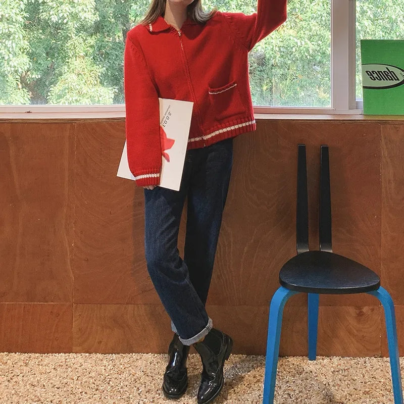 Vintage Strawberry Jacquard Zip Pullover