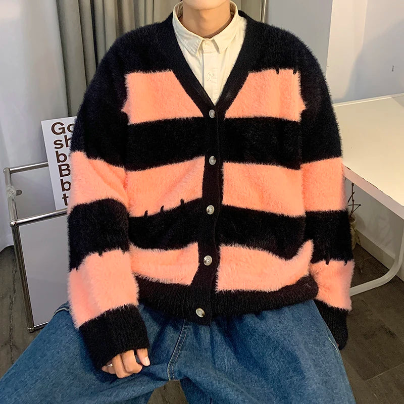Soft Aesthetic Unisex Striped Oversized Cardigan