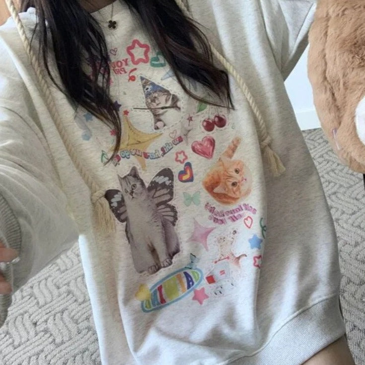 Collage Cat Print Oversized Hoodie