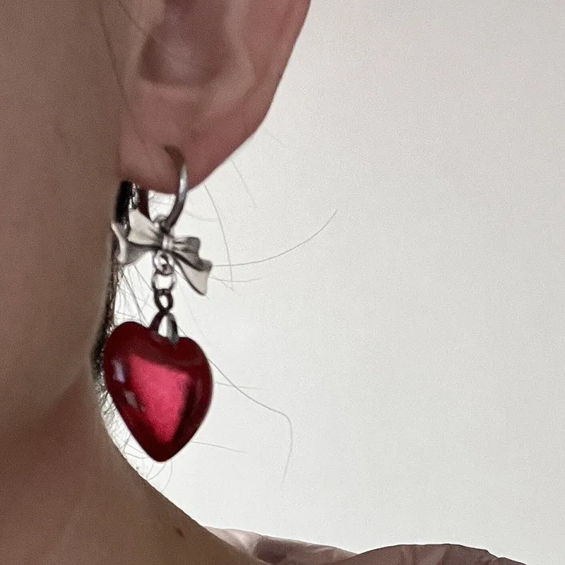 Ribbon Glass Heart Earrings