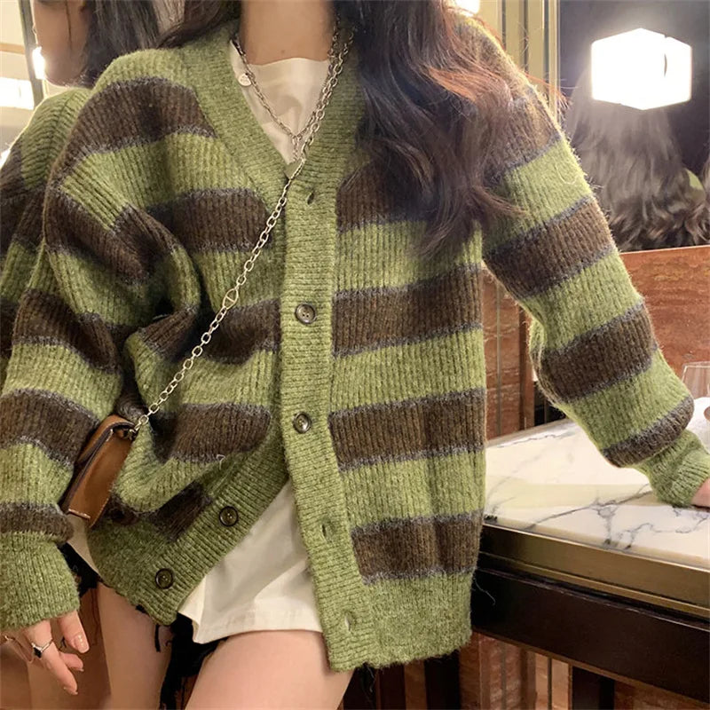 Rain & Leaves Striped Knitted Cardigan