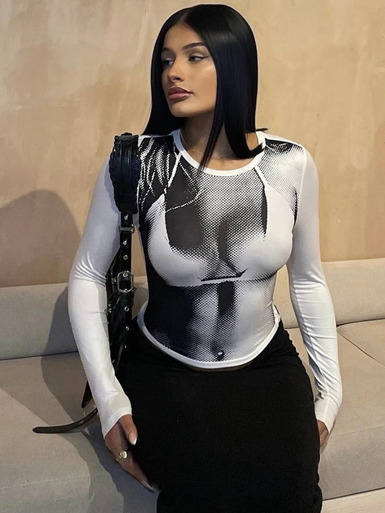 3D Body Print Long Sleeve Top