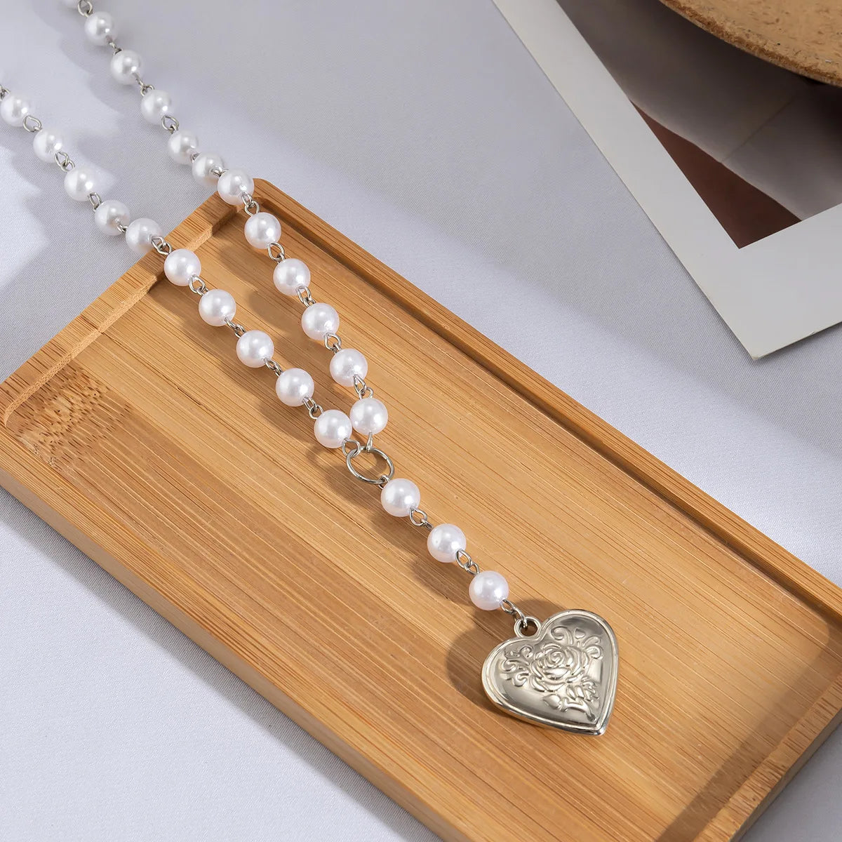 Vintage Heart Pendant Pearl Necklace
