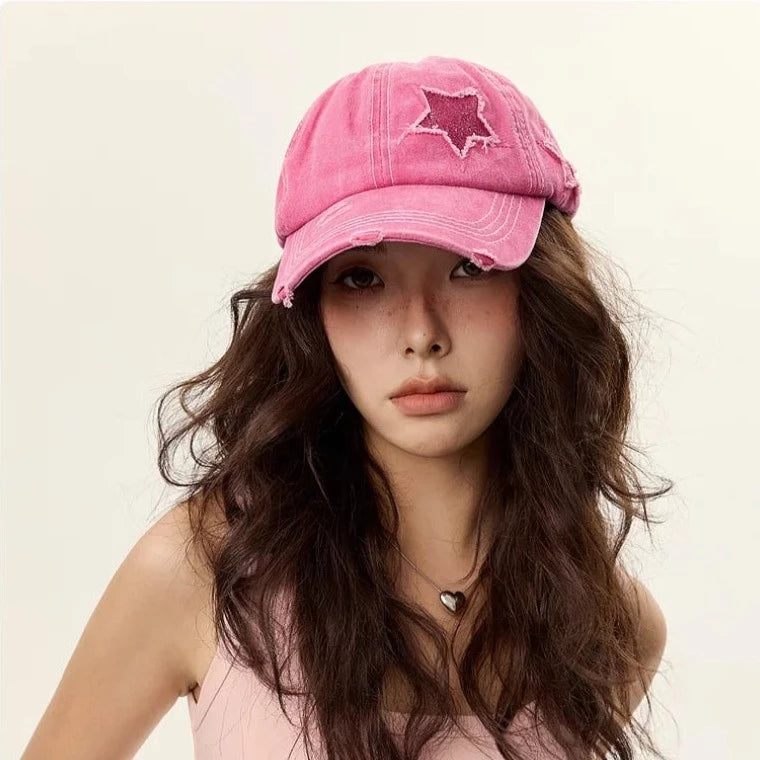 Star Denim Baseball Cap with Ponytail Hole