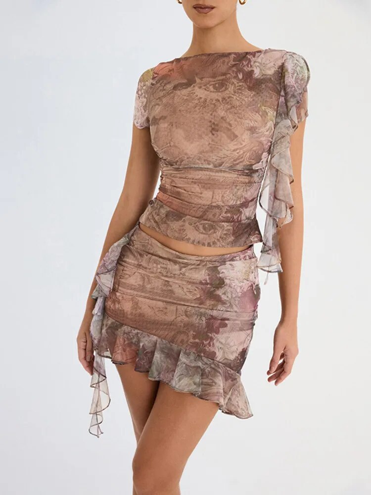 Vintage Print Ruffled Co-ord Set