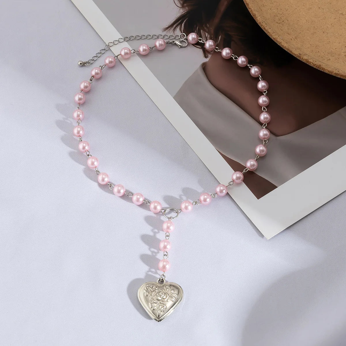 Vintage Heart Pendant Pearl Necklace