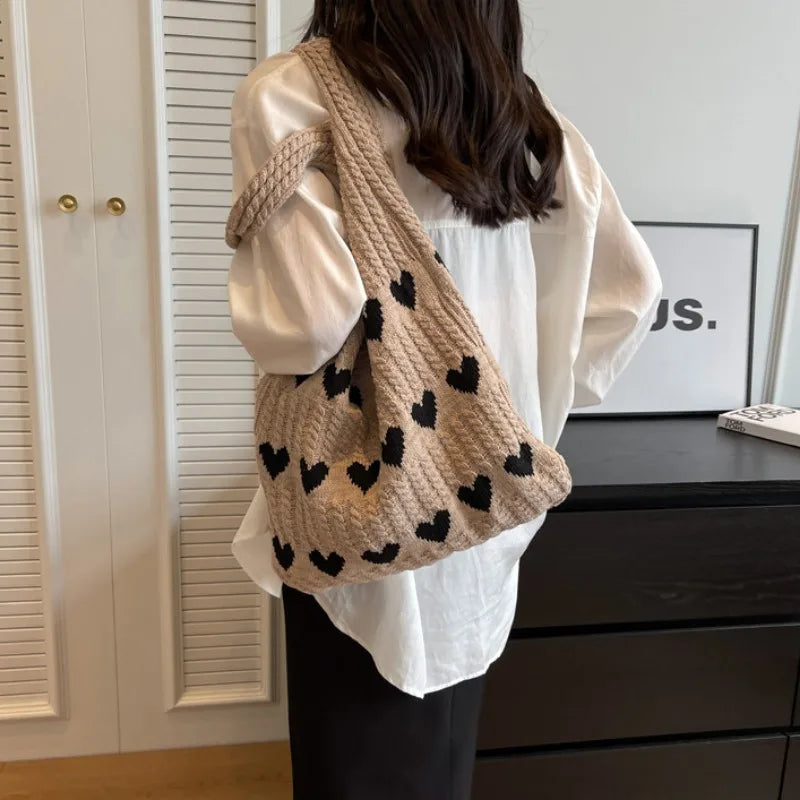 Hearts Knitted Tote Bag