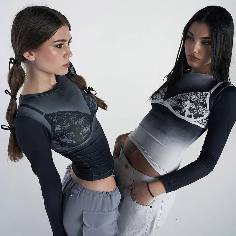 Y2K Lace Underwear Long Sleeved Top