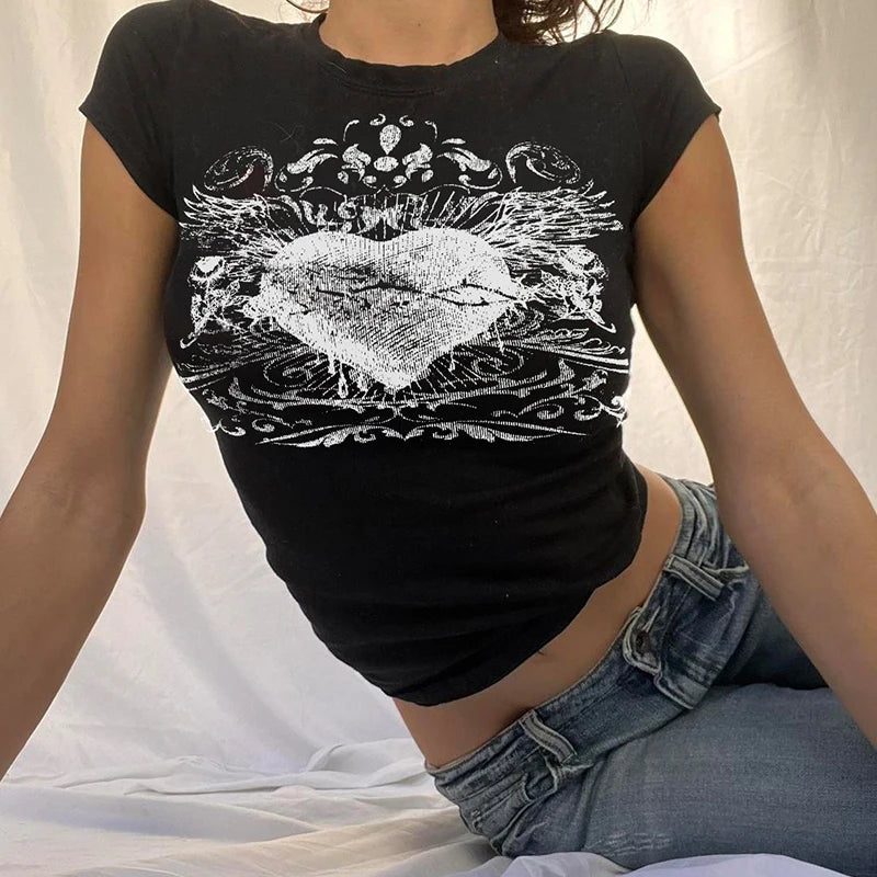 Y2K Grunge Heart Aesthetic Print Baby Tee