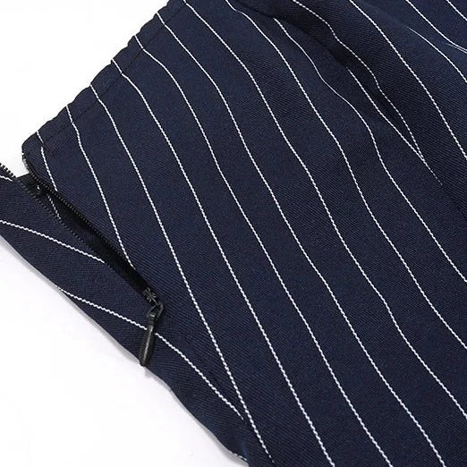 Korean Aesthetic Pinstripe Pleated Dress