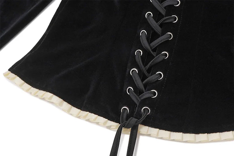 Velvet Ruffled Trim Backless Top