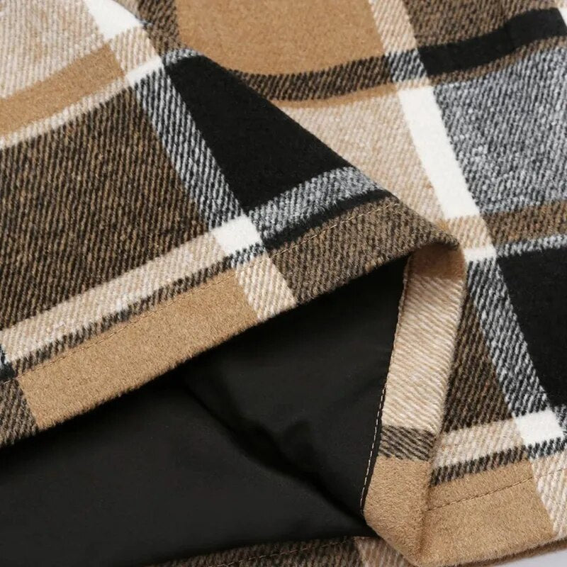 Camel Vintage Plaid Wool Mini Skirt