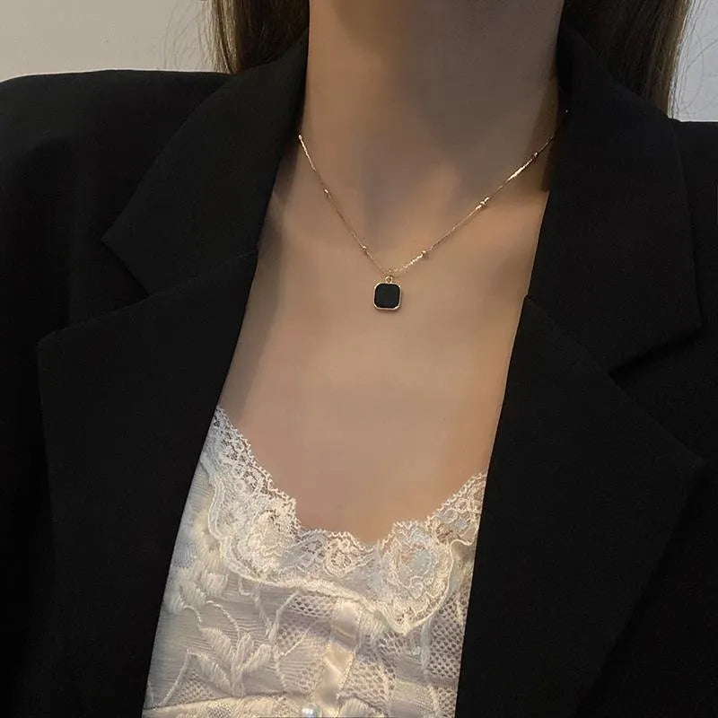 Black Minimalist Square Necklace