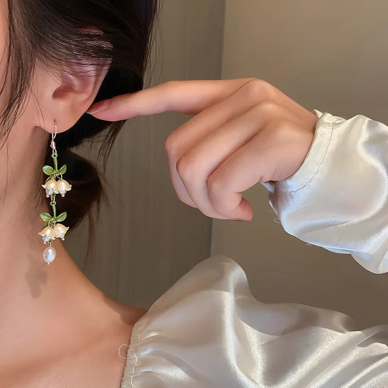 Lily of The Valley Pearl Drop Earrings