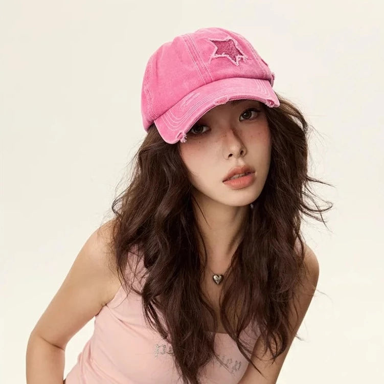 Star Denim Baseball Cap with Ponytail Hole