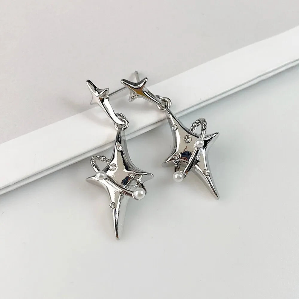 Star Silver Plated Drop Earrings