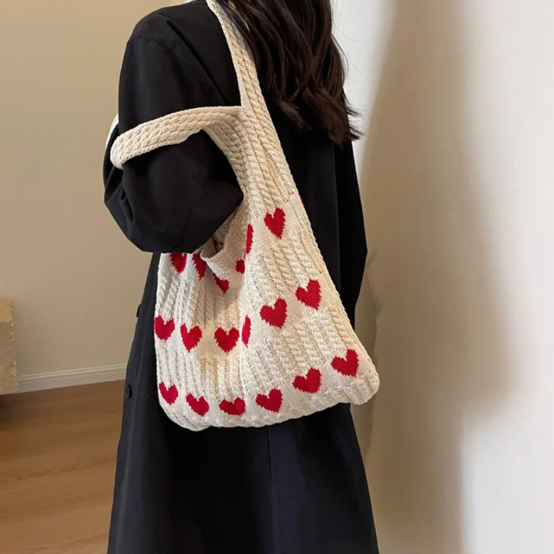 Hearts Knitted Tote Bag