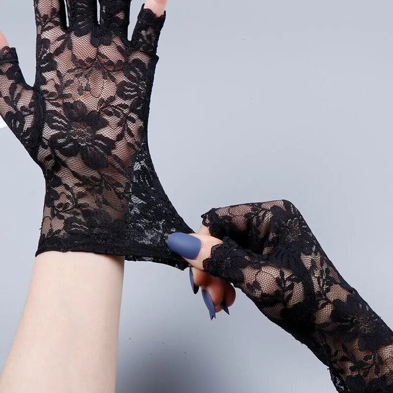 Witchcore Fingerless Lace Gloves