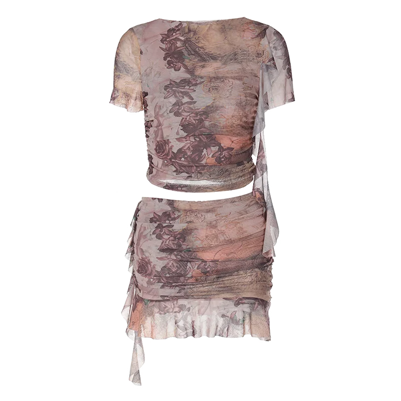 Vintage Print Ruffled Co-ord Set