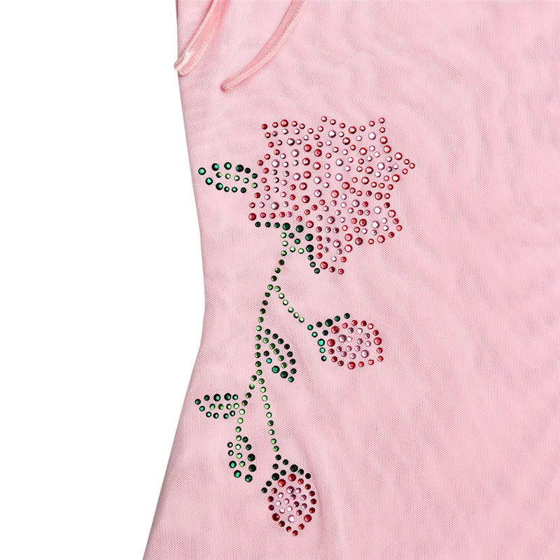 Rhinestone Roses Cut Out Mini Dress