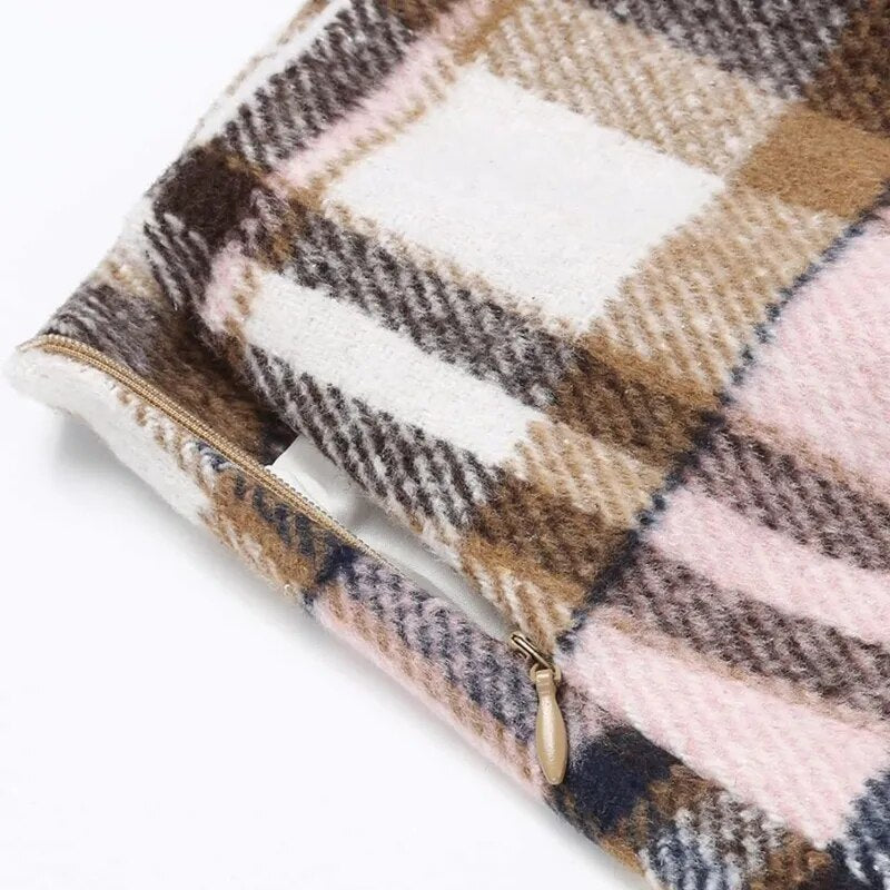 Pink Vintage Plaid Wool Mini Skirt