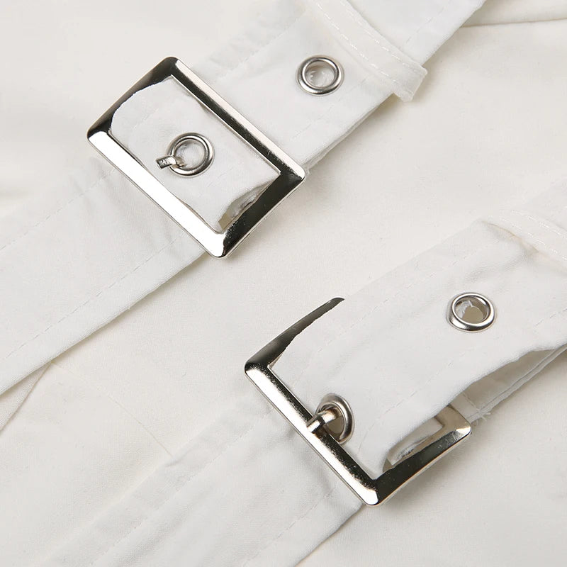 Punk Princess White Buckle Backless Top