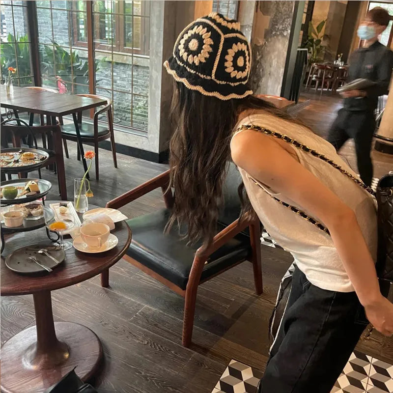 Neutral Flower Crochet Bucket Hat