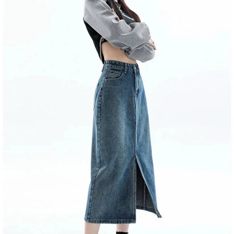 Carrie Aesthetic Long Denim Skirt