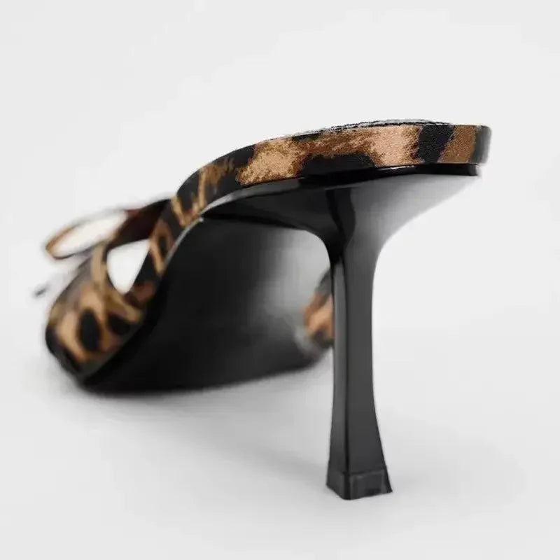 Mob Wife Bow Knot Leopard High Heel Sandals