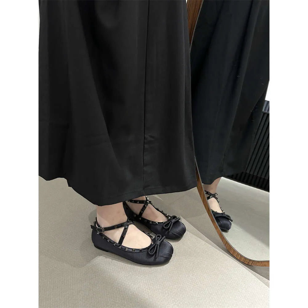 Studded Satin Ballet Flats