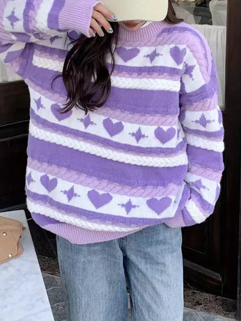 Lilac Aesthetic Striped Oversized Sweater