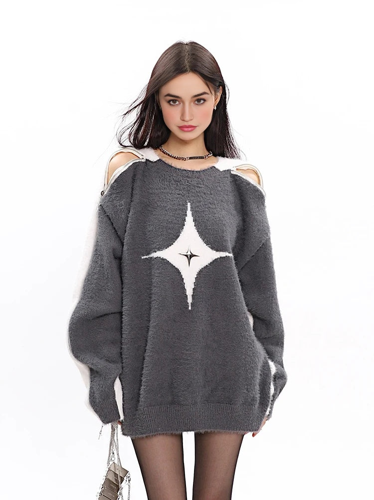 Hollow Star Open-Shoulder Sweater