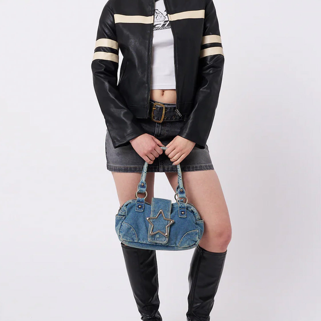 Y2K Star Buckle Denim Handbag