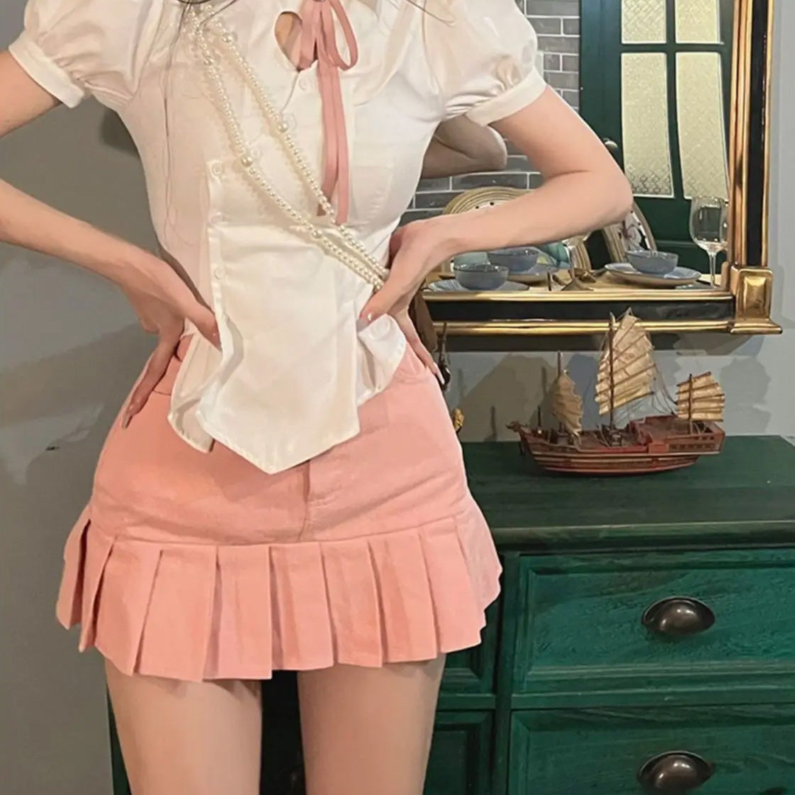 Coquette Puff Sleeve Heart White Shirt