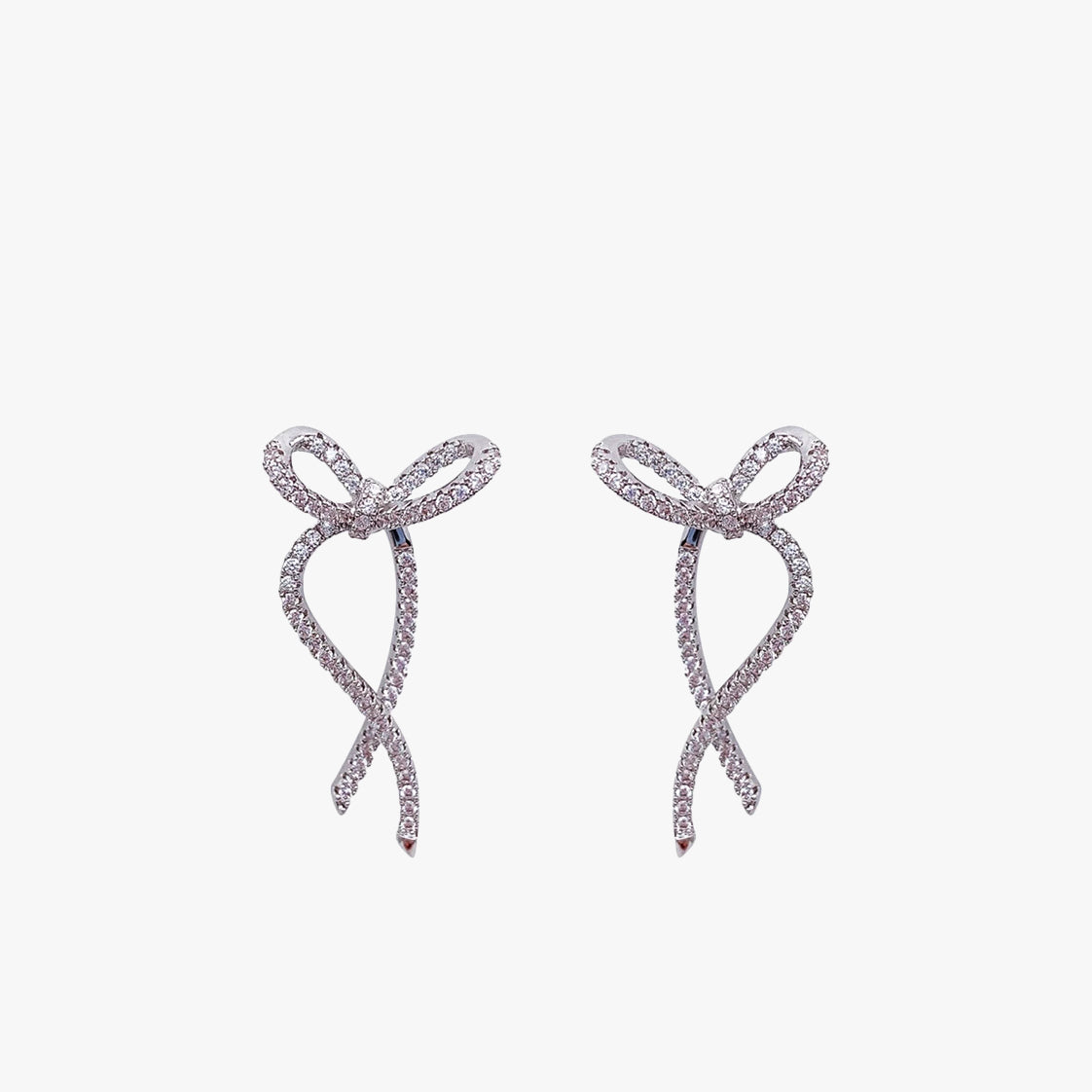 Silver Rhinestone Bow Drop Earrings