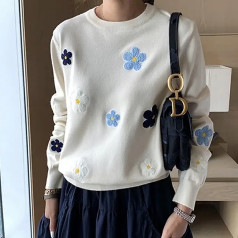 Soft Girl Embroidery Flower Sweater