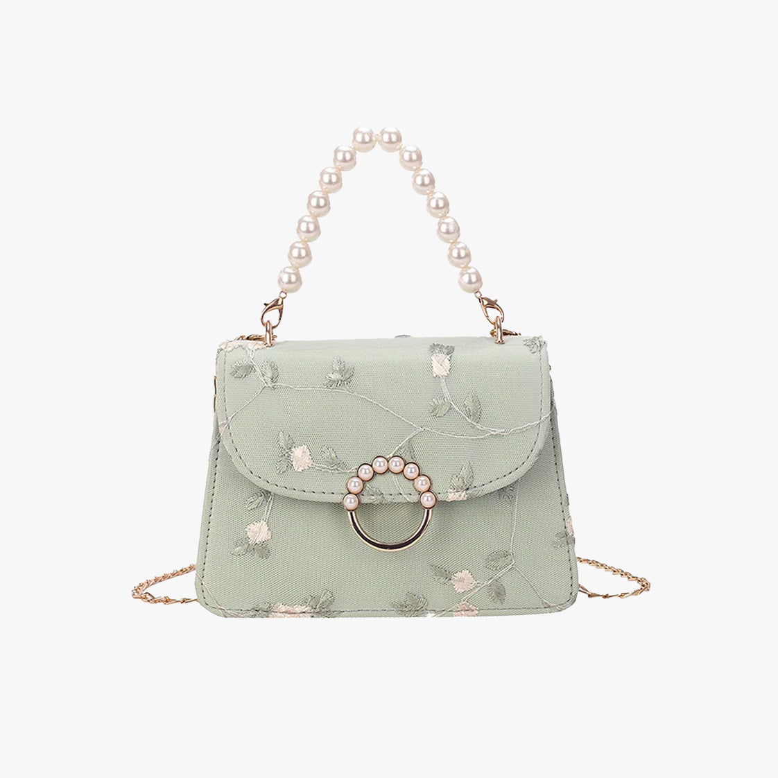 Coquette Pearl Embroidered Flower Handbag