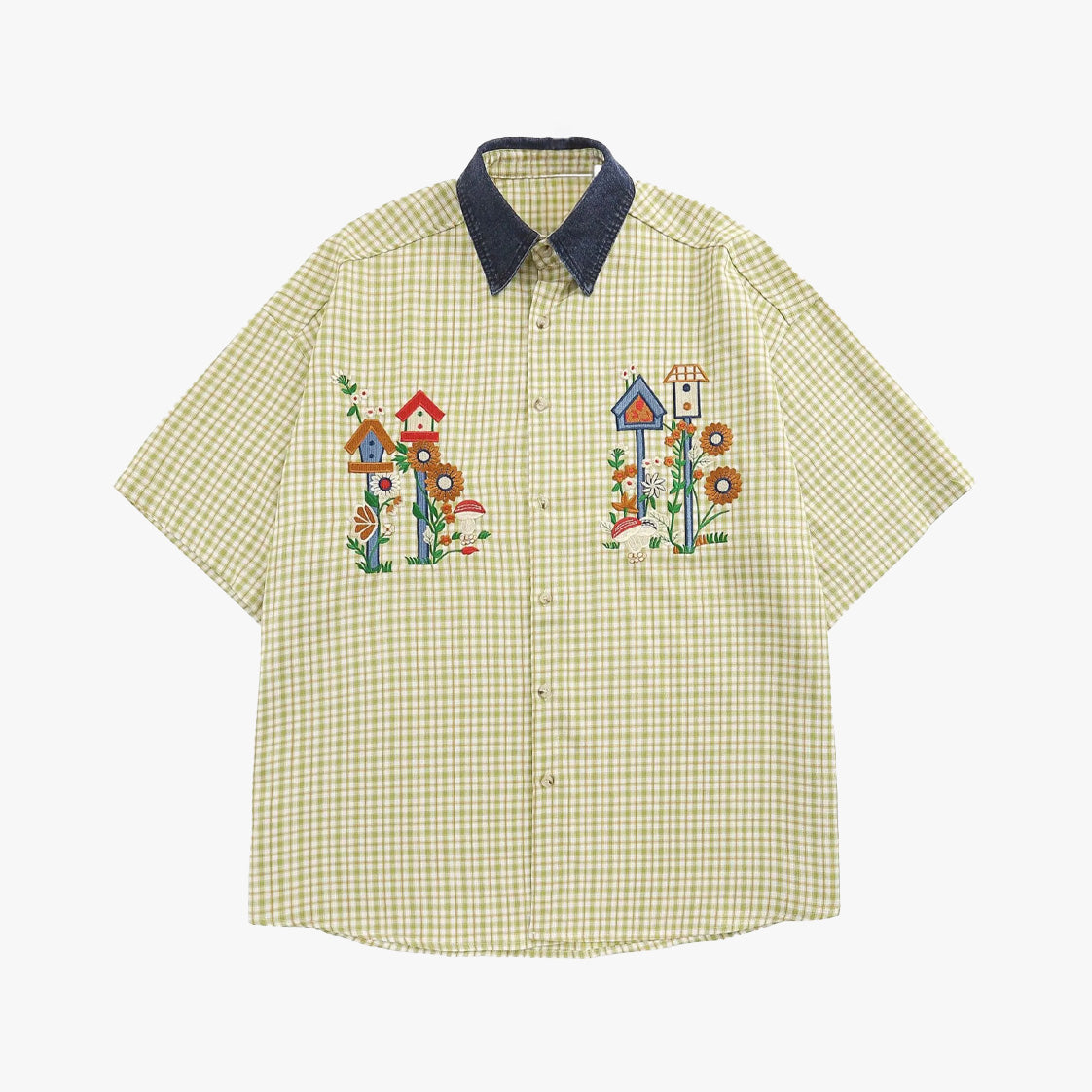 Retro Patchwork Denim Collar Shirt