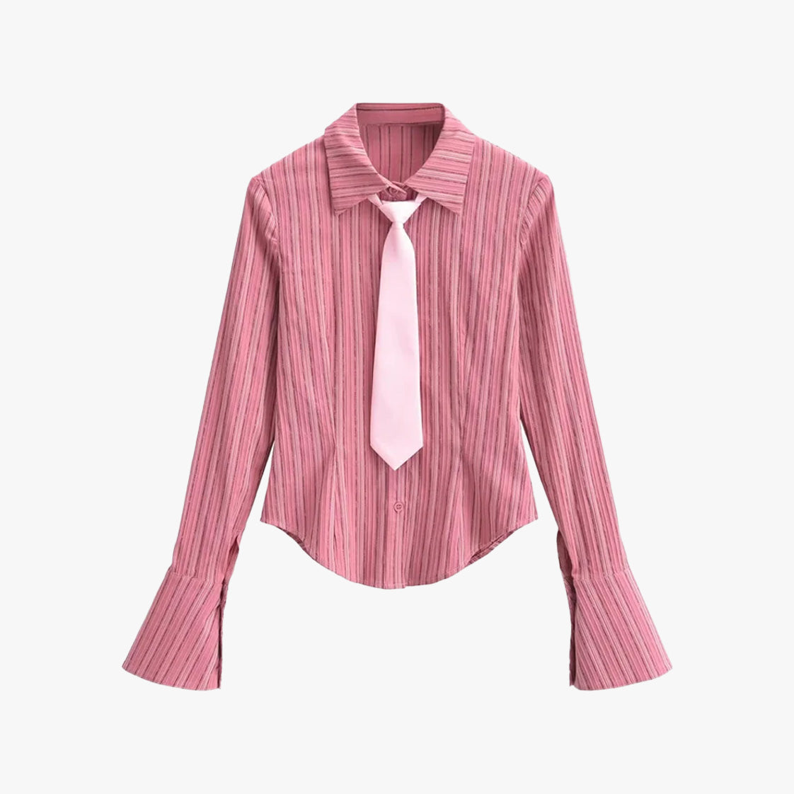 Office Siren Striped Flare Sleeve Blouse