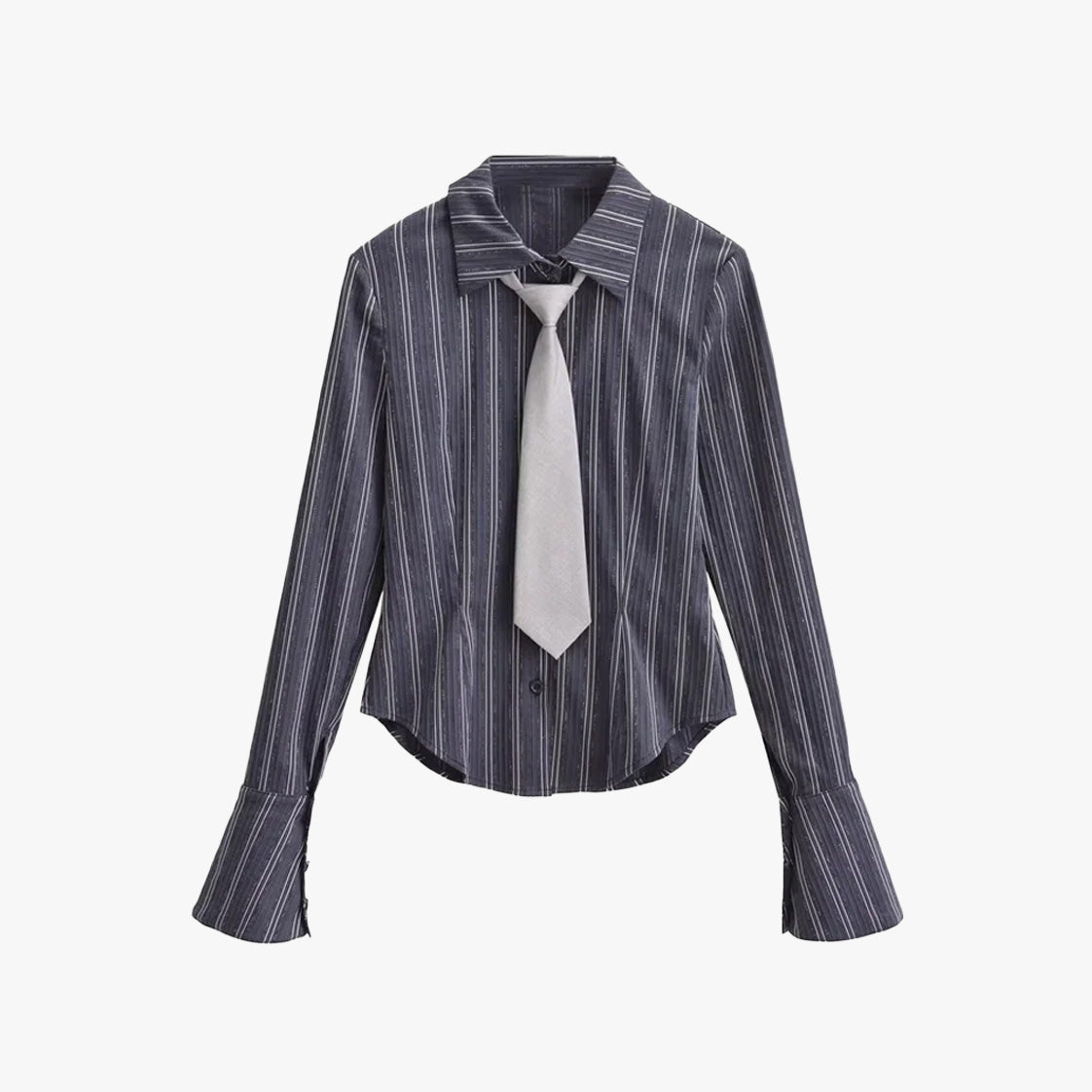 Office Siren Striped Flare Sleeve Blouse